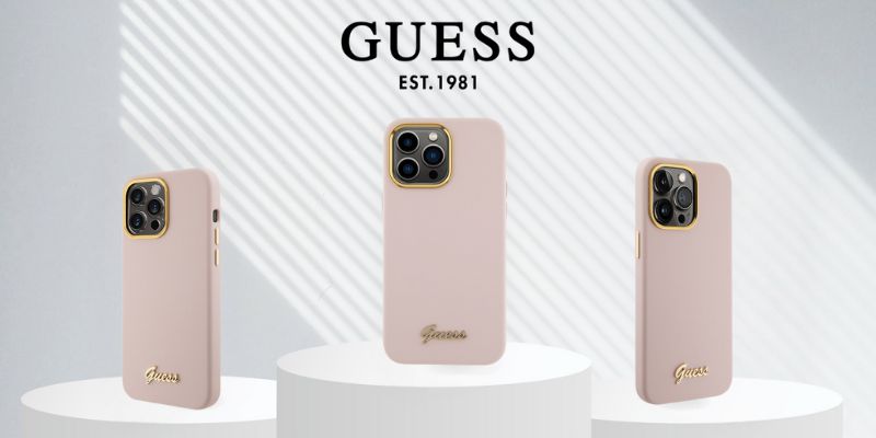 Guess GUHCP16XSMBSLP Apple iPhone 16 Pro Max 6.9″ rožinės spalvos kietas dėklas Silicone Script Metal Logo & Frame aprašymas - Prekės nuotrauka
