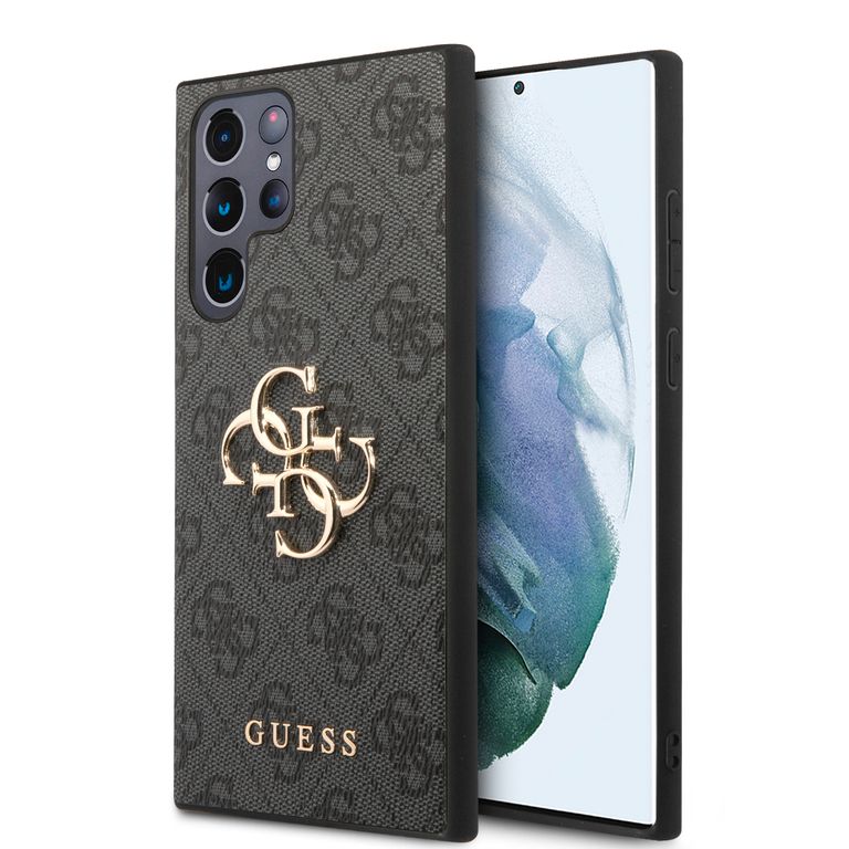 Guess GUHCS22L4GMGGR S908 S22 Ultra pilkas kietas dėklas 4G Big Metal Logo aprašymas - Prekės nuotrauka