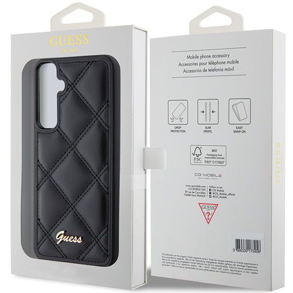 Guess GUHCS23FEPSQSQSK S23 FE S711 juodos spalvos kietas dėklas Quilted Metal Logo aprašymas - Prekės nuotrauka