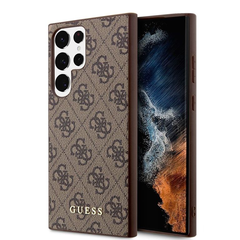 Guess GUHCS23LG4GFBR S23 Ultra S918 rudos spalvos kietas dėklas 4G Metal Gold Logo aprašymas - Prekės nuotrauka