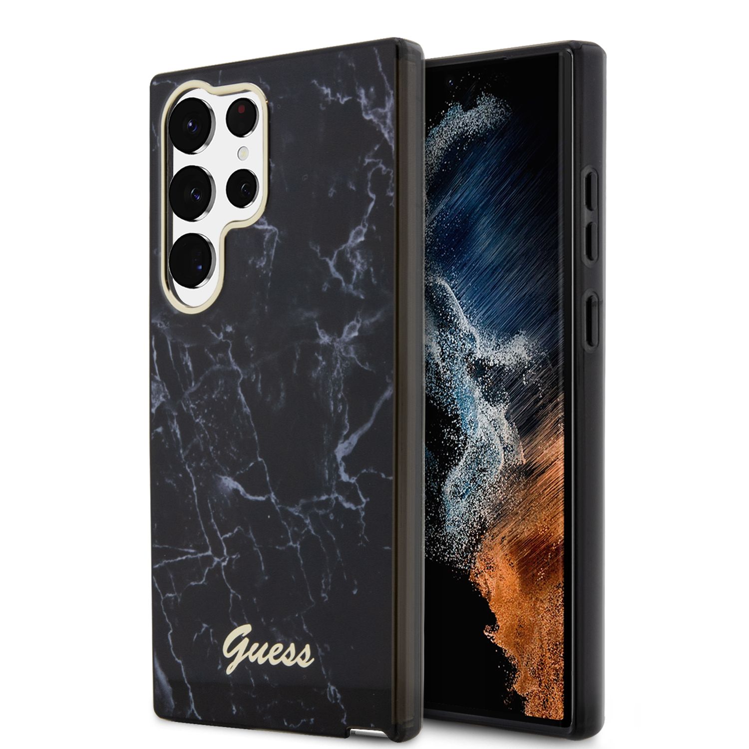 Guess GUHCS23LPCUMAK S23 Ultra S918 juodos spalvos kietas dėklas Marble aprašymas - Prekės nuotrauka