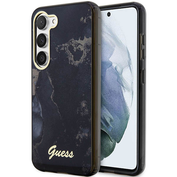 Guess GUHCS23MHTMRSK S23+ S916 juodos spalvos kietas dėklas Golden Marble Collection aprašymas - Prekės nuotrauka