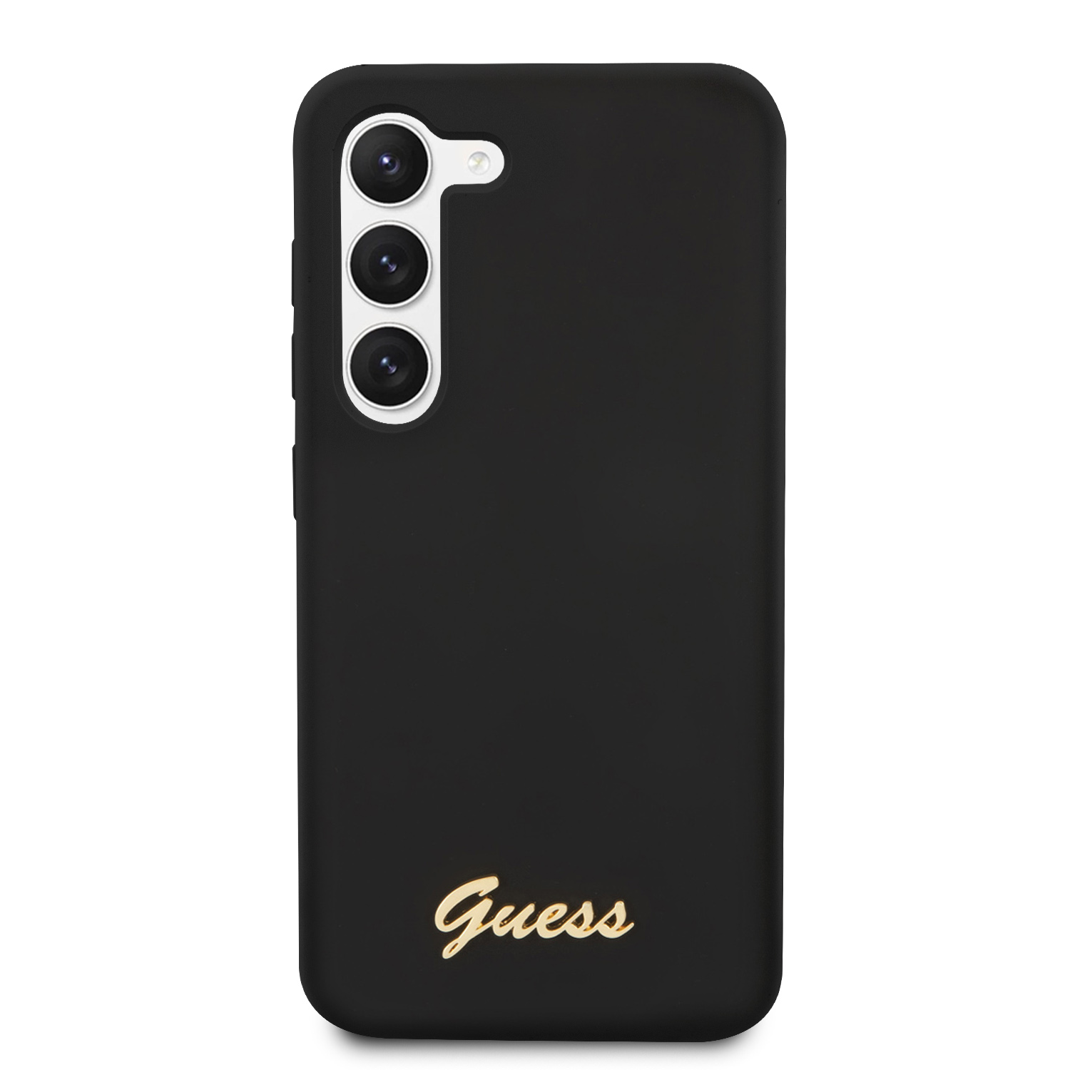 Guess GUHCS23MSLSMK S23+ S916 juodos spalvos kietas dėklas Silicone Vintage Gold Logo aprašymas - Prekės nuotrauka