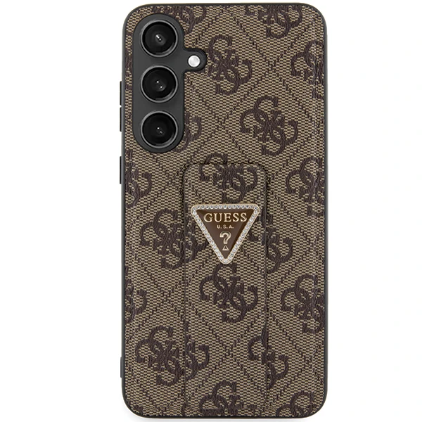 Guess GUHCS24SPGS4TDW S24 S921 dėklas telefonui rudos spalvos Grip Stand 4G Triangle Strass aprašymas - Prekės nuotrauka