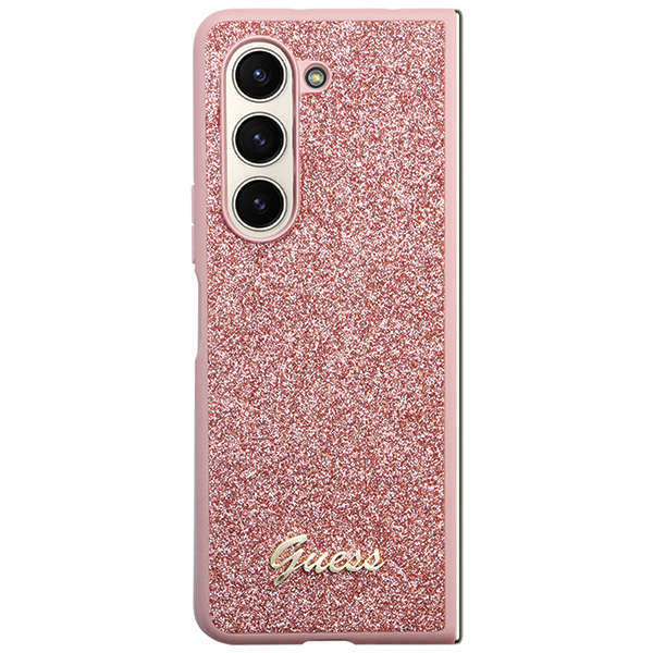 Guess GUHCZFD5HGGSHP F946 Z Fold5 rožinės spalvos kietas dėklas Glitter Script aprašymas - Prekės nuotrauka