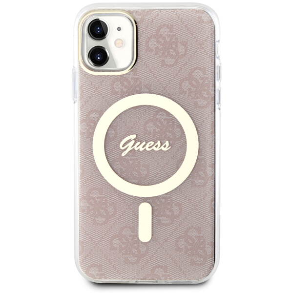 Guess GUHMN61H4STP Apple iPhone 11 6.1″ rožinės spalvos kietas dėklas 4G MagSafe aprašymas - Prekės nuotrauka