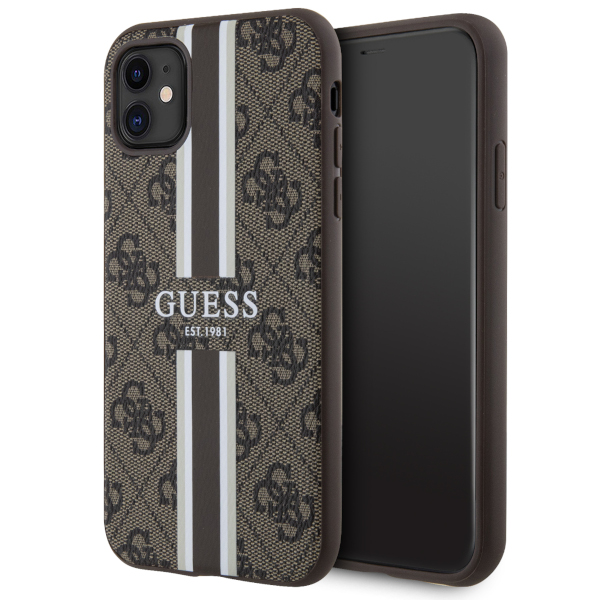 Guess GUHMN61P4RPSW Apple iPhone 11 / Xr rudos spalvos kietas dėklas 4G Printed Stripes MagSafe aprašymas - Prekės nuotrauka