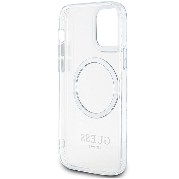 Guess GUHMP12MHTRMS Apple iPhone 12/12 Pro 6.1″ sidabrinis kietas dėklas Metal Outline Magsafe aprašymas - Prekės nuotrauka