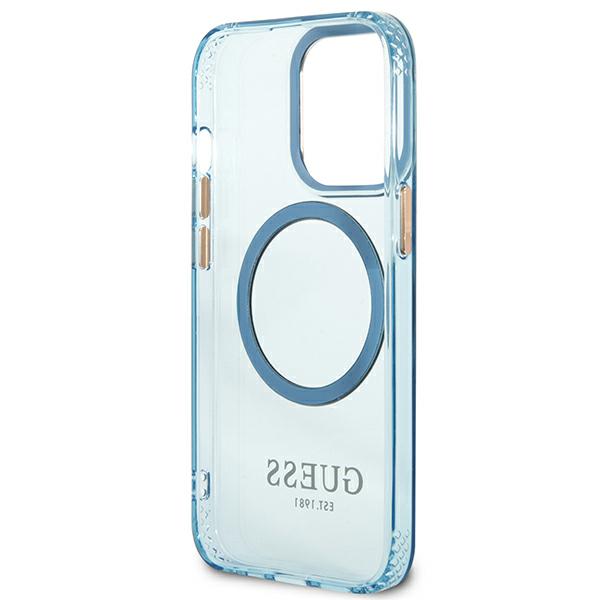 Guess GUHMP13LHTCMB Apple iPhone 13 Pro / 13 6,1″ mėlynas kietas dėklas Gold Outline Translucent MagSafe aprašymas - Prekės nuotrauka