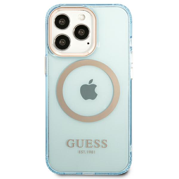 Guess GUHMP13LHTCMB Apple iPhone 13 Pro / 13 6,1″ mėlynas kietas dėklas Gold Outline Translucent MagSafe aprašymas - Prekės nuotrauka