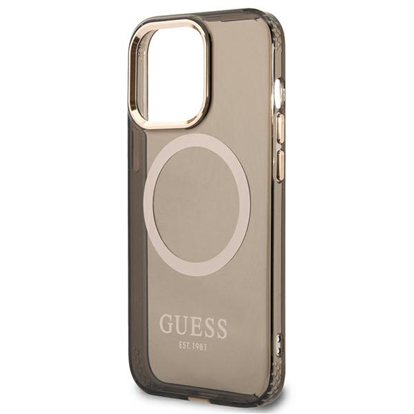 Guess GUHMP13LHTCMK Apple iPhone 13 Pro / 13 6,1″ juodos spalvos kietas dėklas Gold Outline Translucent MagSafe aprašymas - Prekės nuotrauka