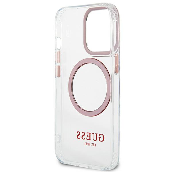 Guess GUHMP13LHTRMP Apple iPhone 13 Pro / 13 6,1″ rožinės spalvos kietas dėklas Metal Outline Magsafe aprašymas - Prekės nuotrauka