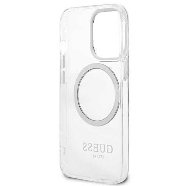 Guess GUHMP13LHTRMS Apple iPhone 13 Pro / 13 6,1″ sidabrinis kietas dėklas Metal Outline Magsafe aprašymas - Prekės nuotrauka Guess GUHMP13LHTRMS Apple iPhone 13 Pro / 13 6,1″ sidabrinis kietas dėklas Metal Outline Magsafe aprašymas - Prekės nuotrauka