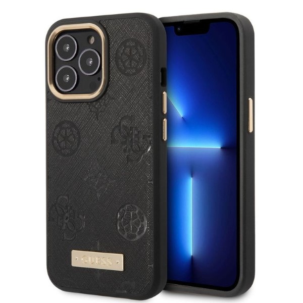 Guess GUHMP13LSAPSTK Apple iPhone 13 Pro / 13 6,1″ juodos spalvos kietas dėklas Peony Logo Plate MagSafe aprašymas - Prekės nuotrauka