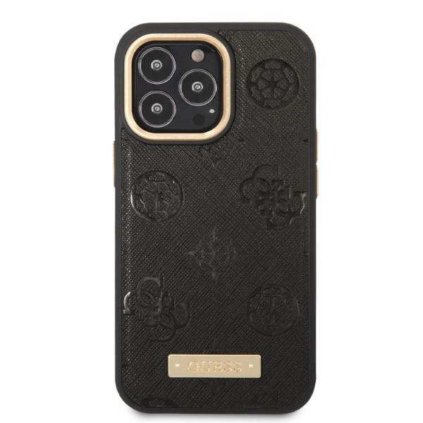 Guess GUHMP13LSAPSTK Apple iPhone 13 Pro / 13 6,1″ juodos spalvos kietas dėklas Peony Logo Plate MagSafe aprašymas - Prekės nuotrauka