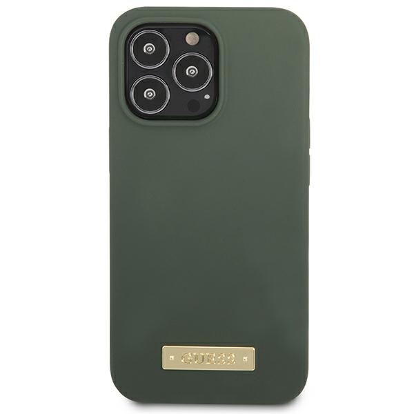 Guess GUHMP13LSPLA iPhone 13 Pro / 13 6,1″ chaki spalvos kietas dėklas Silicone Logo Plate MagSafe aprašymas - Prekės nuotrauka
