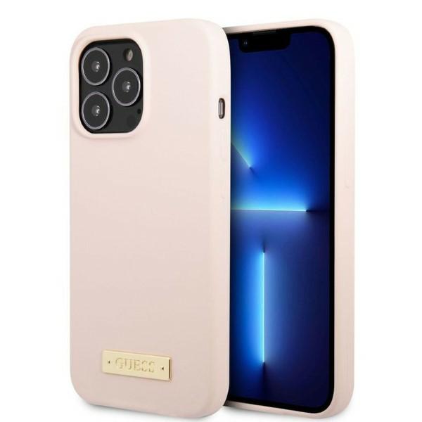 Guess GUHMP13LSPLP Apple iPhone 13 Pro / 13 6,1″ rožinės spalvos kietas dėklas Silicone Logo Plate MagSafe aprašymas - Prekės nuotrauka