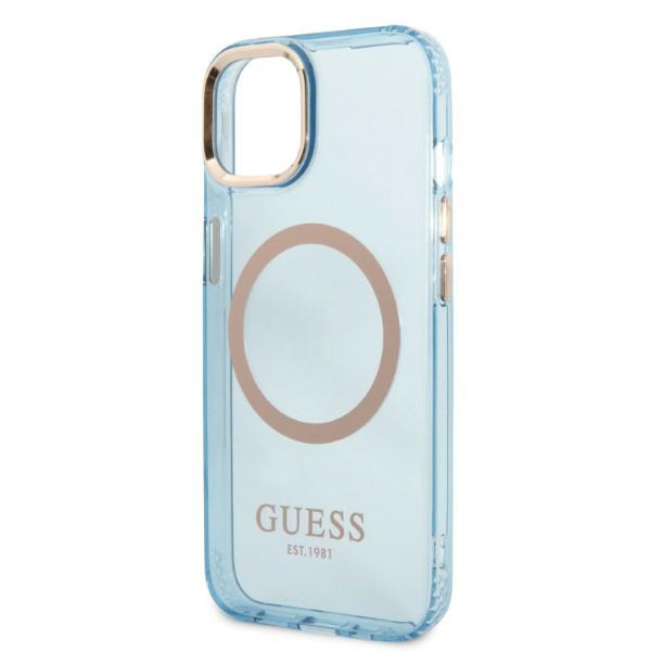 Guess GUHMP13MHTCMB Apple iPhone 13 / 14 / 15 6.1″ mėlynas kietas dėklas Gold Outline Translucent MagSaf aprašymas - Prekės nuotrauka