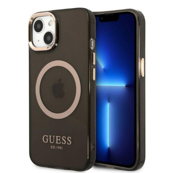 Guess GUHMP13MHTCMK Apple iPhone 13 / 14 / 15 6.1″ juodos spalvos kietas dėklas Gold Outline Translucent MagSafe aprašymas - Prekės nuotrauka Guess GUHMP13MHTCMK Apple iPhone 13 / 14 / 15 6.1″ juodos spalvos kietas dėklas Gold Outline Translucent MagSafe aprašymas - Prekės nuotrauka