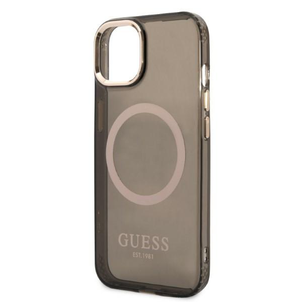 Guess GUHMP13MHTCMK Apple iPhone 13 / 14 / 15 6.1″ juodos spalvos kietas dėklas Gold Outline Translucent MagSafe aprašymas - Prekės nuotrauka Guess GUHMP13MHTCMK Apple iPhone 13 / 14 / 15 6.1″ juodos spalvos kietas dėklas Gold Outline Translucent MagSafe aprašymas - Prekės nuotrauka