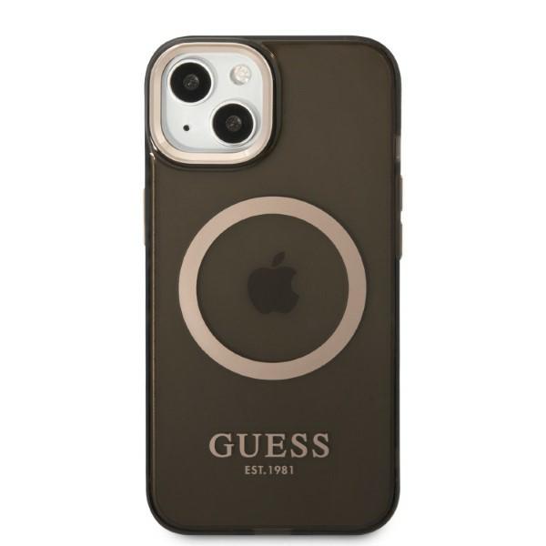 Guess GUHMP13MHTCMK Apple iPhone 13 / 14 / 15 6.1″ juodos spalvos kietas dėklas Gold Outline Translucent MagSafe aprašymas - Prekės nuotrauka Guess GUHMP13MHTCMK Apple iPhone 13 / 14 / 15 6.1″ juodos spalvos kietas dėklas Gold Outline Translucent MagSafe aprašymas - Prekės nuotrauka