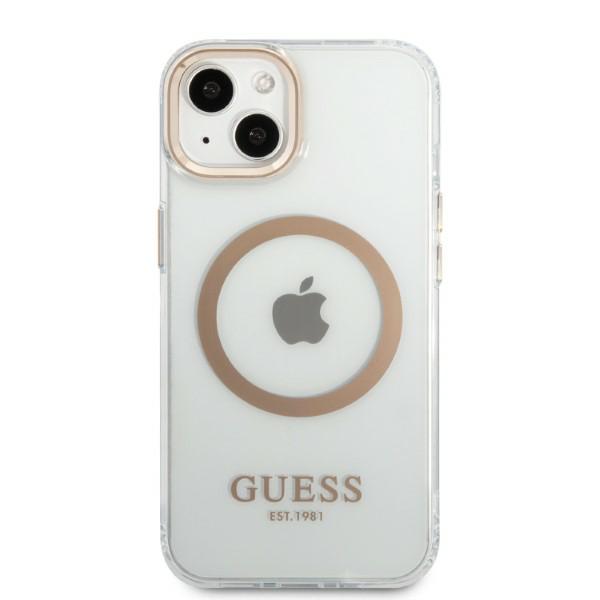 Guess GUHMP13MHTRMD Apple iPhone 13 / 14 / 15 6.1″ auksinis kietas dėklas Metal Outline Magsafe aprašymas - Prekės nuotrauka
