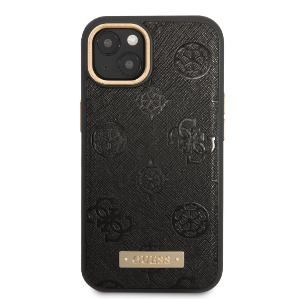 Guess GUHMP13MSAPSTK Apple iPhone 13 / 14 / 15 6.1″ juodos spalvos kietas dėklas Peony Logo Plate MagSafe aprašymas - Prekės nuotrauka