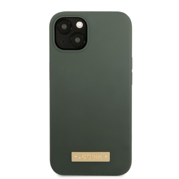 Guess GUHMP13MSBPLA Apple iPhone 13 / 14 / 15 6.1″ khaki kietas dėklas Silicone Logo Plate MagSafe aprašymas - Prekės nuotrauka