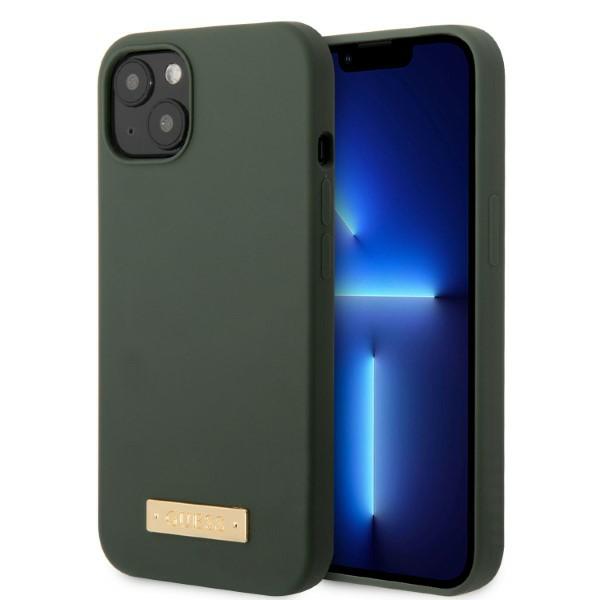 Guess GUHMP13MSBPLA Apple iPhone 13 / 14 / 15 6.1″ khaki kietas dėklas Silicone Logo Plate MagSafe aprašymas - Prekės nuotrauka