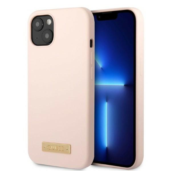 Guess GUHMP13MSBPLP Apple iPhone 13 / 14 / 15 6.1″ rožinės spalvos kietas dėklas Silicone Logo Plate MagSafe aprašymas - Prekės nuotrauka