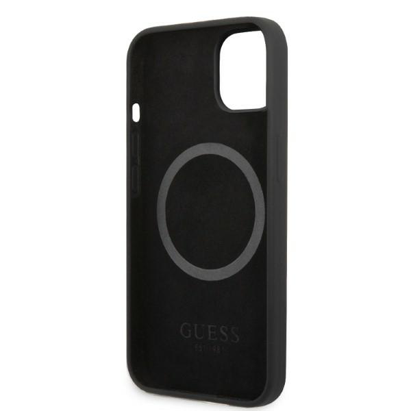 Guess GUHMP13MSPLK iPhone 13 / 14 / 15 6.1″ juodos spalvos kietas dėklas Silicone Logo Plate MagSafe aprašymas - Prekės nuotrauka