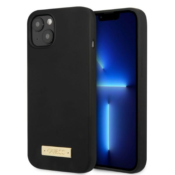 Guess GUHMP13MSPLK iPhone 13 / 14 / 15 6.1″ juodos spalvos kietas dėklas Silicone Logo Plate MagSafe aprašymas - Prekės nuotrauka
