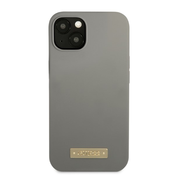 Guess GUHMP13SSPLG Apple iPhone 13 mini 5,4″ pilkas kietas dėklas Silicone Logo Plate MagSafe aprašymas - Prekės nuotrauka