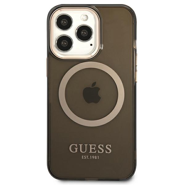 Guess GUHMP13XHTCMK Apple iPhone 13 Pro Max 6,7″ juodos spalvos kietas dėklas Gold Outline Translucent MagSafe aprašymas - Prekės nuotrauka