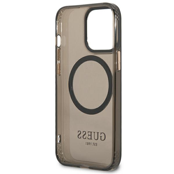 Guess GUHMP13XHTCMK Apple iPhone 13 Pro Max 6,7″ juodos spalvos kietas dėklas Gold Outline Translucent MagSafe aprašymas - Prekės nuotrauka
