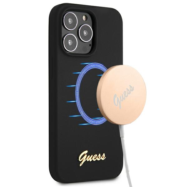Guess GUHMP13XLSLMGBK Apple iPhone 13 Pro Max 6,7″ juodos spalvos kietas dėklas Silicone Script Gold Logo MagSafe aprašymas - Prekės nuotrauka Guess GUHMP13XLSLMGBK Apple iPhone 13 Pro Max 6,7″ juodos spalvos kietas dėklas Silicone Script Gold Logo MagSafe aprašymas - Prekės nuotrauka