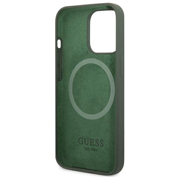Guess GUHMP13XSPLA iPhone 13 Pro Max 6,7″ chaki spalvos kietas dėklas Silicone Logo Plate MagSafe aprašymas - Prekės nuotrauka