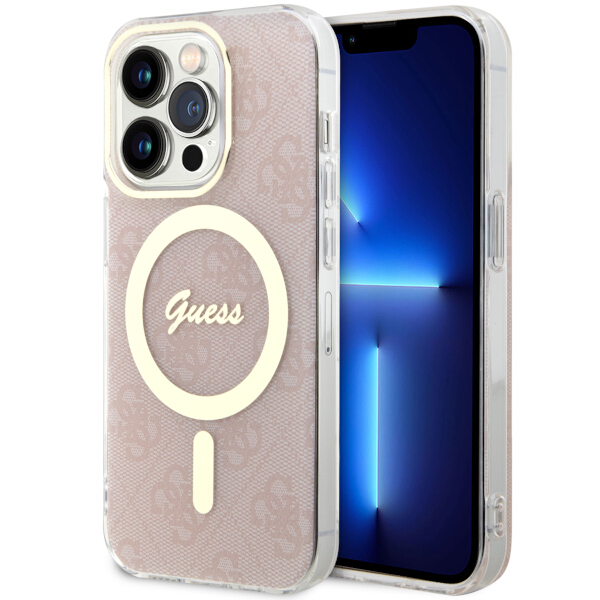 Guess GUHMP14LH4STP iPhone 14 Pro 6.1″ rožinės spalvos kietas dėklas 4G MagSafe aprašymas - Prekės nuotrauka