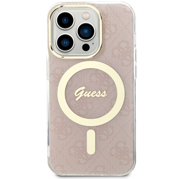Guess GUHMP14LH4STP iPhone 14 Pro 6.1″ rožinės spalvos kietas dėklas 4G MagSafe aprašymas - Prekės nuotrauka