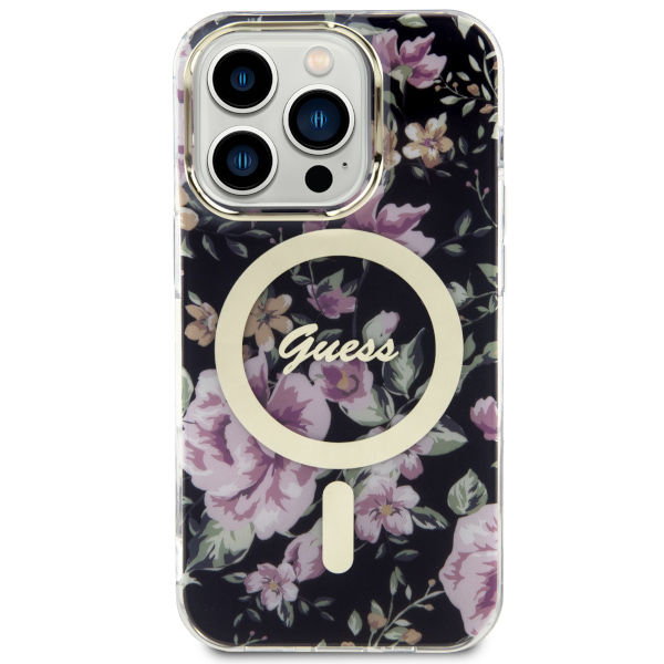 Guess GUHMP14LHCFWSK Apple iPhone 14 Pro 6.1″ juodos spalvos kietas dėklas Flower MagSafe aprašymas - Prekės nuotrauka