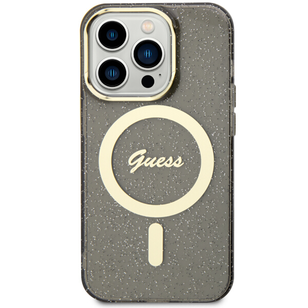 Guess GUHMP14LHCMCGK Apple iPhone 14 Pro 6.1″ juodos spalvos kietas dėklas Glitter Gold MagSafe aprašymas - Prekės nuotrauka Guess GUHMP14LHCMCGK Apple iPhone 14 Pro 6.1″ juodos spalvos kietas dėklas Glitter Gold MagSafe aprašymas - Prekės nuotrauka