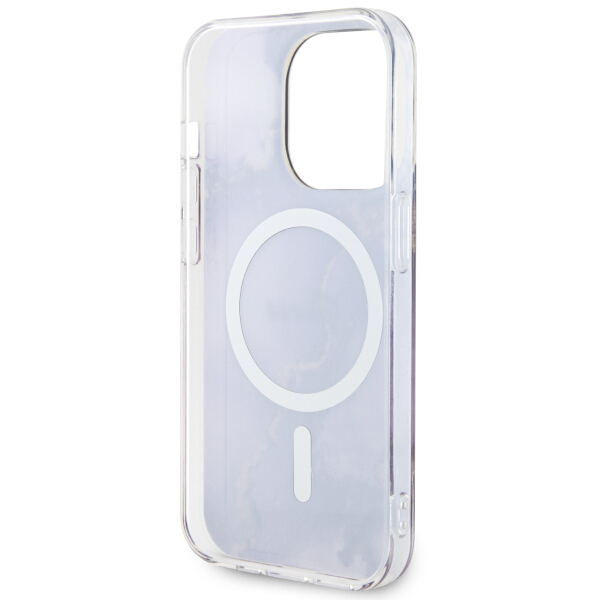 Guess GUHMP14LHTMRSU iPhone 14 Pro 6.1″ violetinės spalvos kietas dėklas Golden Marble MagSafe aprašymas - Prekės nuotrauka