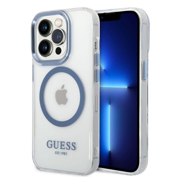 Guess GUHMP14LHTRMB iPhone 14 Pro 6,1″ mėlynas kietas dėklas Metal Outline Magsafe aprašymas - Prekės nuotrauka