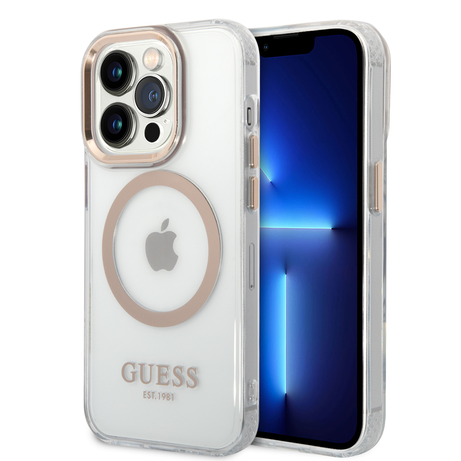 Guess GUHMP14LHTRMD iPhone 14 Pro 6,1″ auksinis kietas dėklas Metal Outline Magsafe aprašymas - Prekės nuotrauka