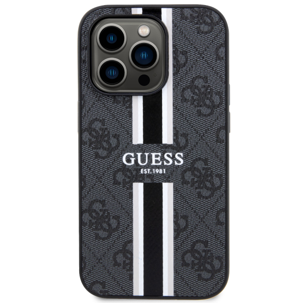 Guess GUHMP14LP4RPSK iPhone 14 Pro 6.1″ juodos spalvos kietas dėklas 4G Printed Stripes MagSafe aprašymas - Prekės nuotrauka