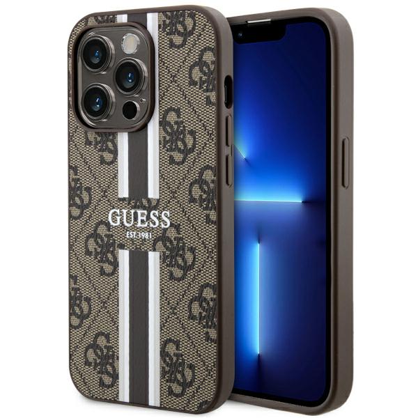 Guess GUHMP14LP4RPSW iPhone 14 Pro 6.1″ rudos spalvos kietas dėklas 4G Printed Stripes MagSafe aprašymas - Prekės nuotrauka