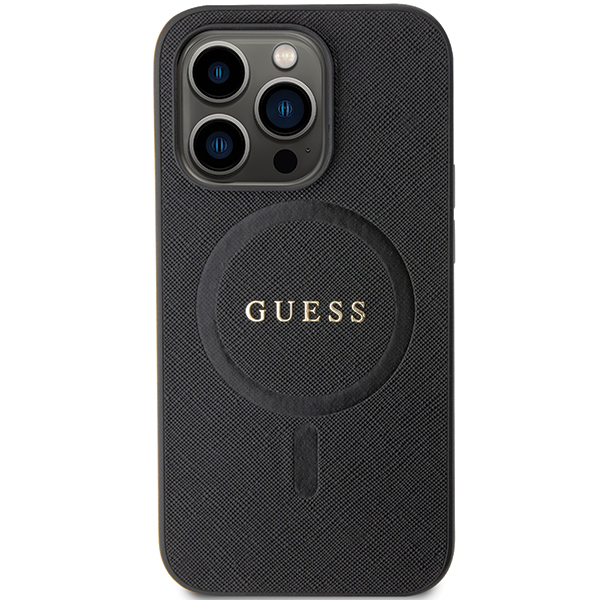 Guess GUHMP14LPSAHMCK iPhone 14 Pro 6.1″ juodos spalvos kietas dėklas Saffiano MagSafe aprašymas - Prekės nuotrauka