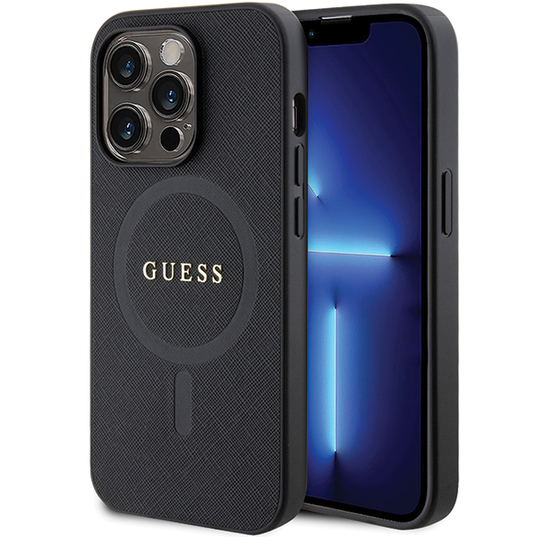 Guess GUHMP14LPSAHMCK iPhone 14 Pro 6.1″ juodos spalvos kietas dėklas Saffiano MagSafe aprašymas - Prekės nuotrauka