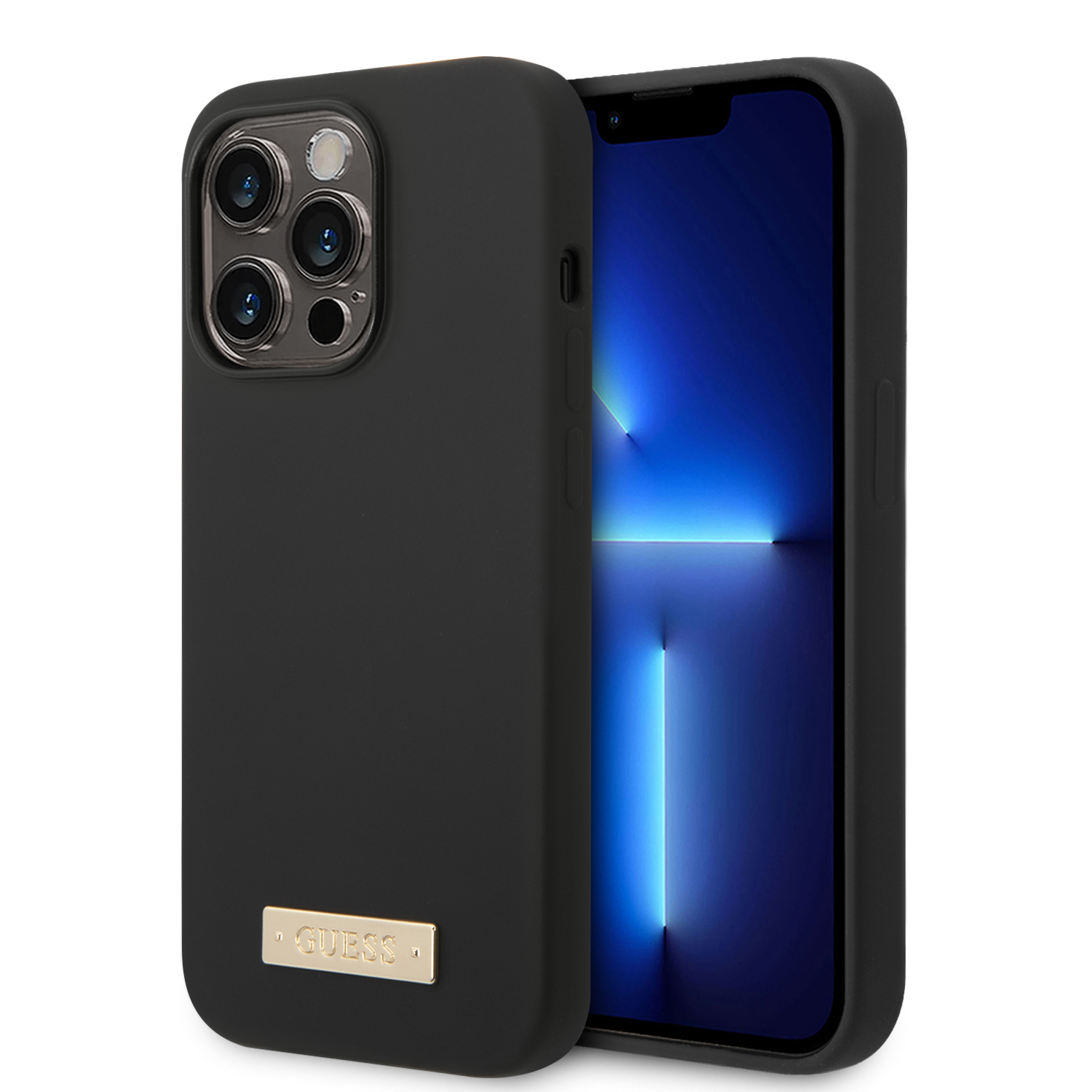 Guess GUHMP14LSBPLK iPhone 14 Pro 6,1″ juodos spalvos kietas dėklas Silicone Logo Plate MagSafe aprašymas - Prekės nuotrauka