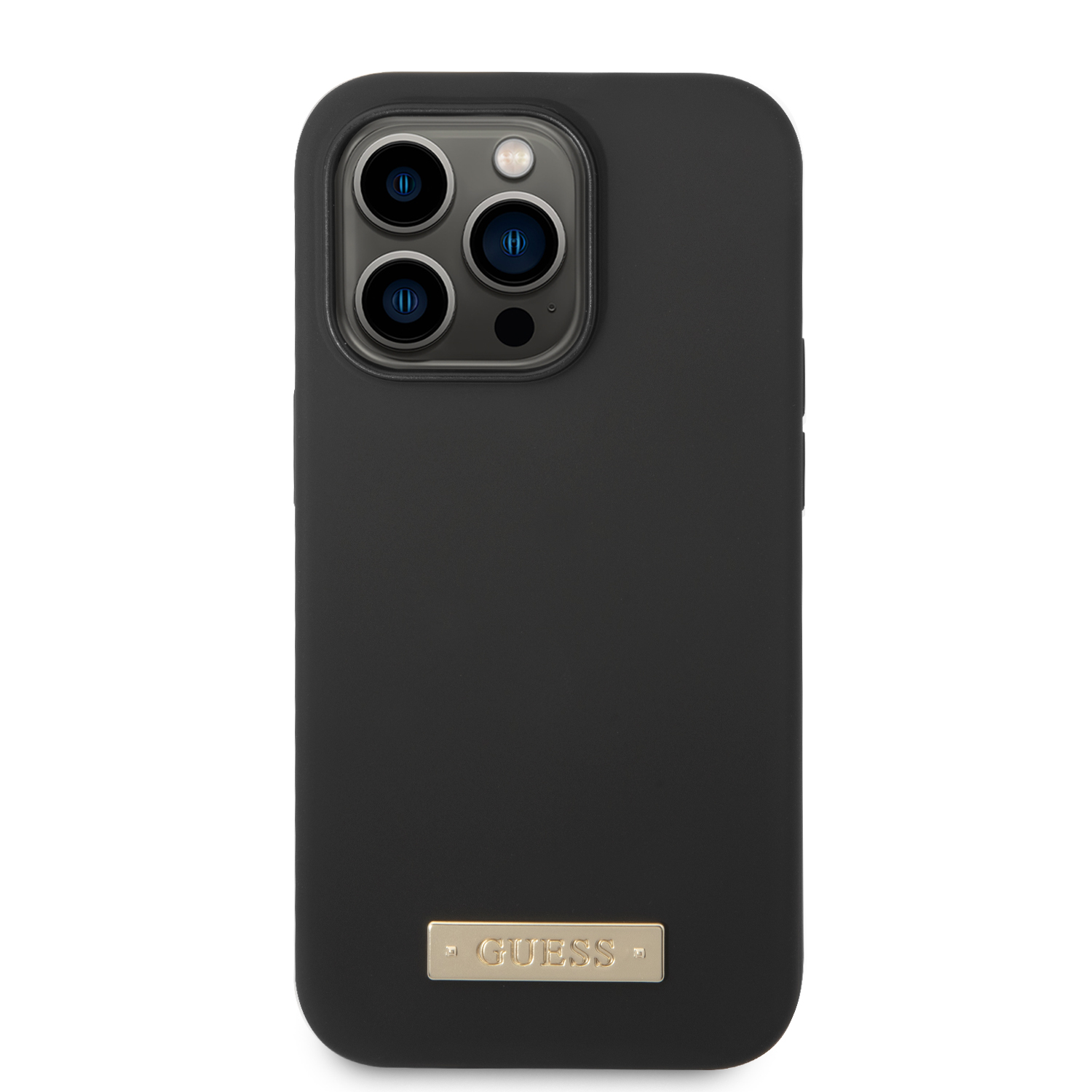 Guess GUHMP14LSBPLK iPhone 14 Pro 6,1″ juodos spalvos kietas dėklas Silicone Logo Plate MagSafe aprašymas - Prekės nuotrauka